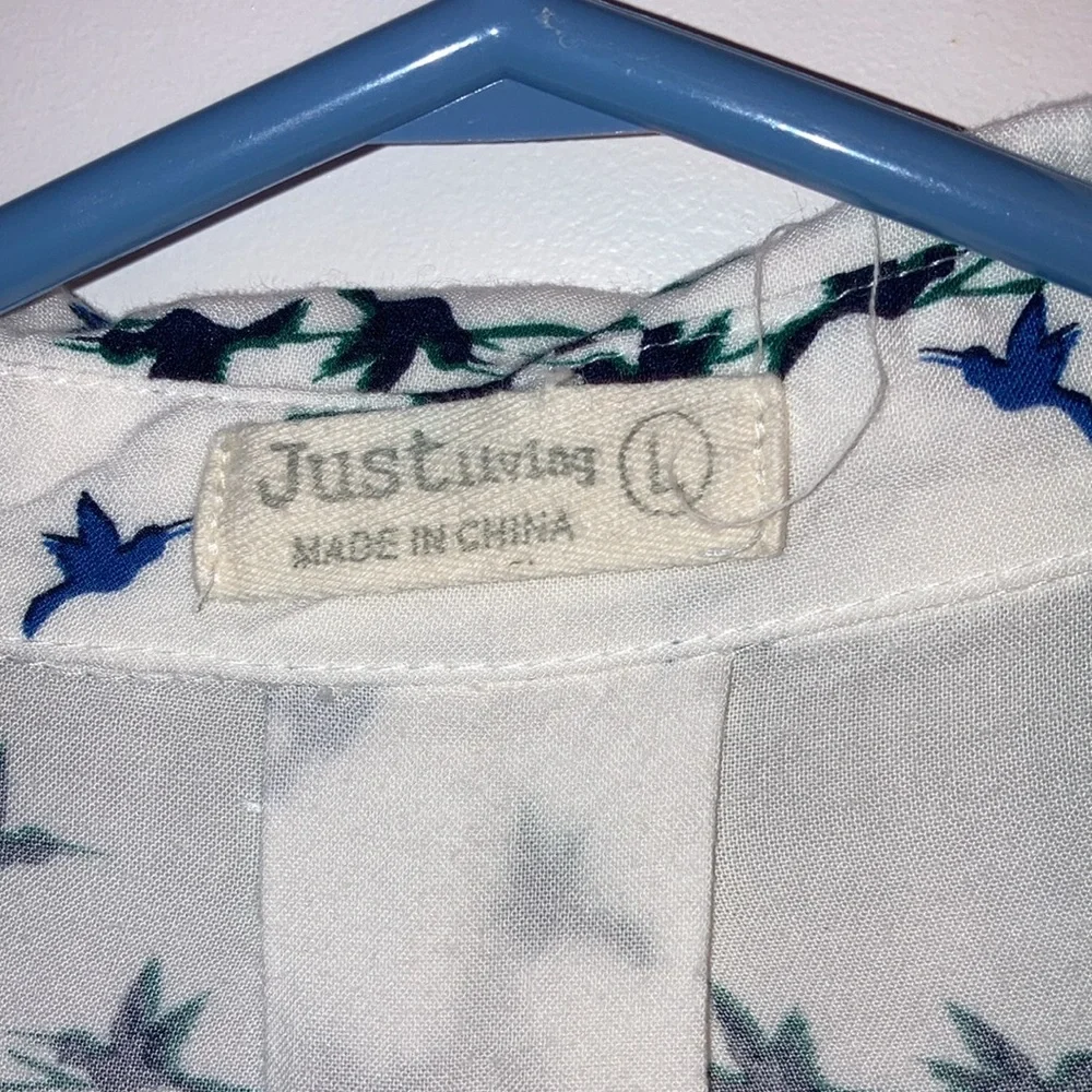 JUST living white bird blouse. Size L - Picture 6 of 7